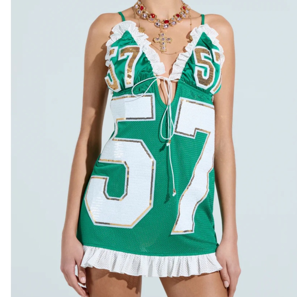 TOUCHDOWN SEQUIN JERSEY DRESS IN GREEN